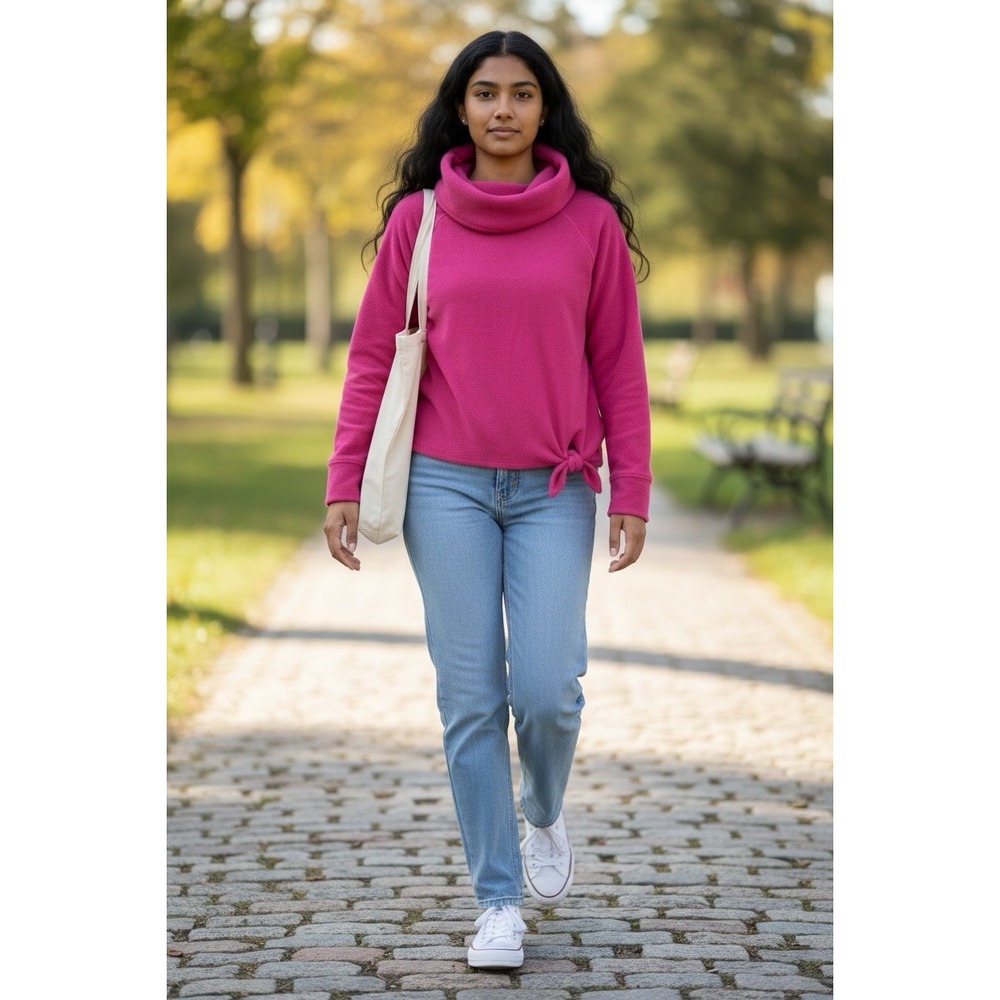 SO Girls XL 14/16 Pink Fleece Cowl Neck Tie Hem Pullover Sweatshirt NWT